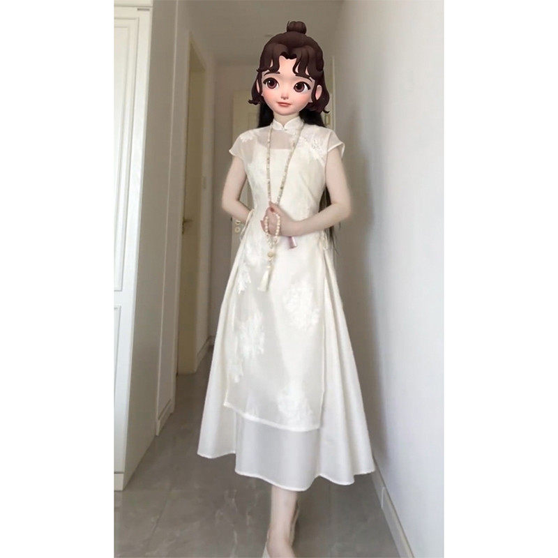 直销新中式国风禅意女装夏季高级感气质改良旗袍吊带连衣裙子两件