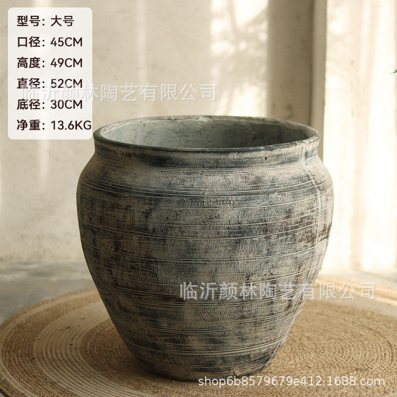 灰色艺术水泥花盆蓝大花盆龙舌兰复古楹花室内客厅绿植盆酒店装饰