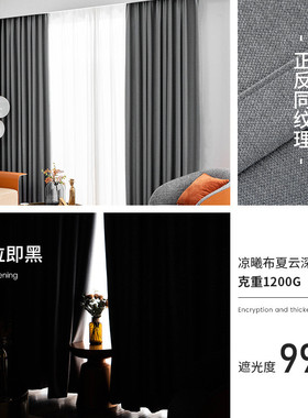ali6窗帘遮光2022新款遮阳布隔音客厅卧室全隔热轻奢现代简约灰色