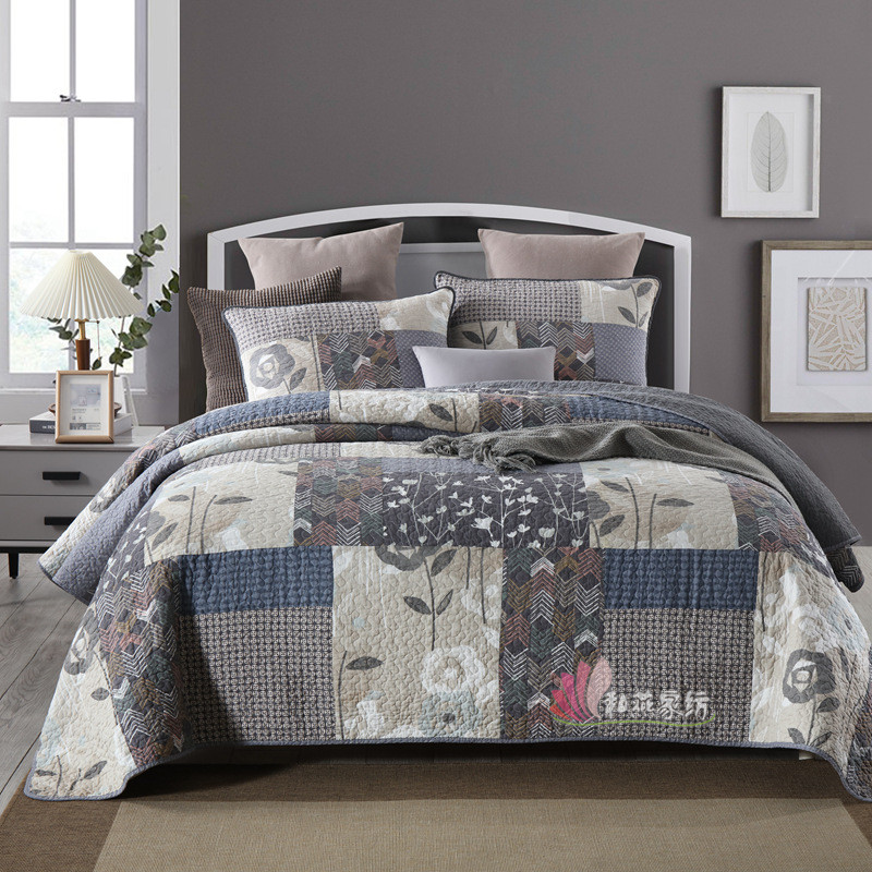 和燕家纺床品三件套 外贸水洗夹棉床盖 厂家真拼块绗缝被美式
