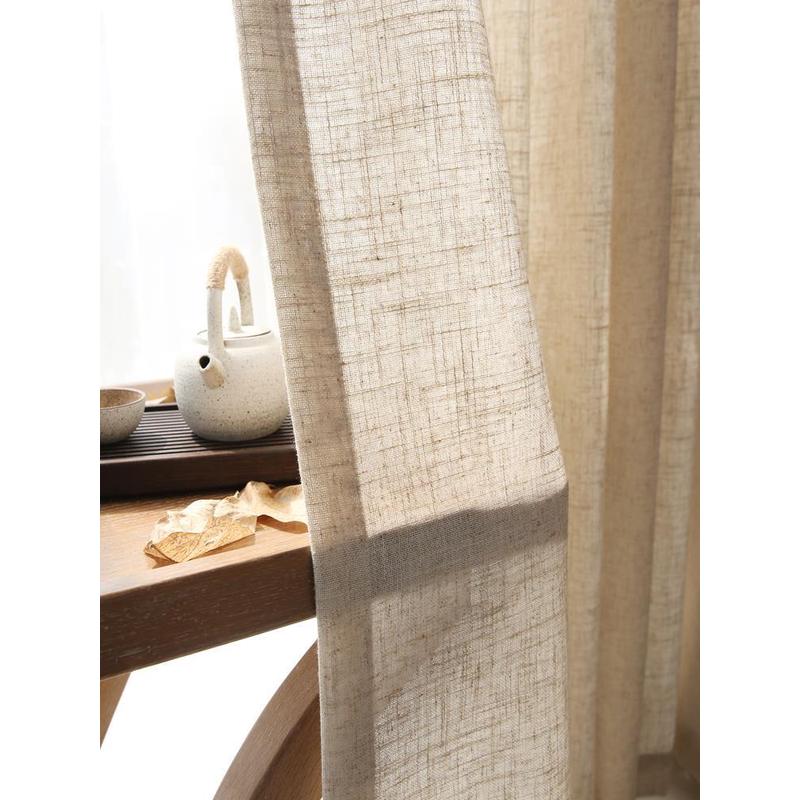 半亚麻遮光中式窗纱日式透光不透人禅意茶室麻纱棉麻窗帘纱帘布料