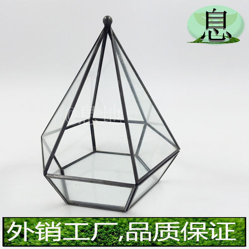 18024b包邮!工厂直销几何多肉微景观铜玻璃多肉花房玻璃花盆批发