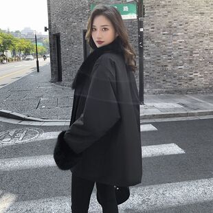 2024秋冬新款 皮大衣外套 设计感狐狸毛领派克服女水貂内胆中长款