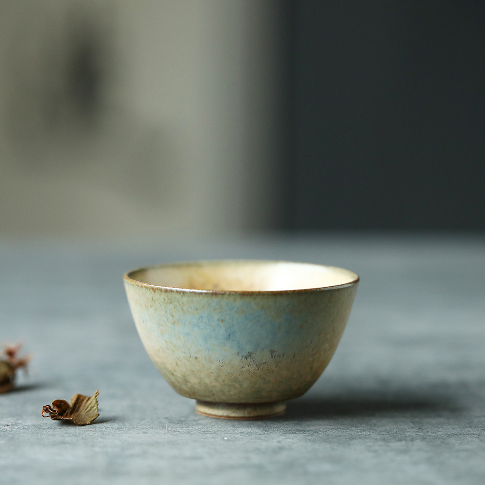 杯蓝复古陶瓷茶杯主人杯手工单杯品茗杯个人极光粗陶茶杯陶杯杯子