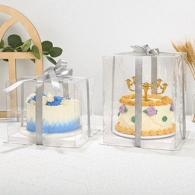 蛋糕盒定制透明盒一体式4寸6寸8寸10寸12寸包装盒烘焙糕点礼品盒