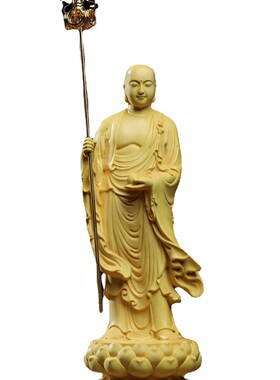 厂家直供黄杨木雕刻地藏王菩萨立像摆件家居工艺品办公室摆饰客厅