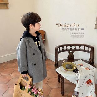 儿童双面呢大衣冬季2025新款中长款男童英伦风韩版毛呢潮