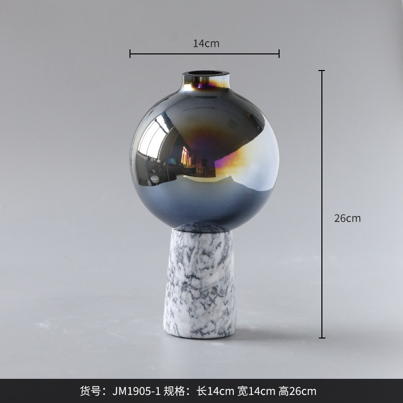 bestwest新中式大理石玻璃设计师家居样板间花瓶摆件高档花器