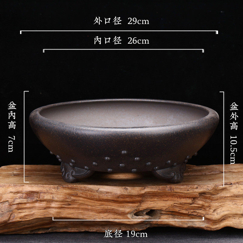 园艺精美紫砂如意鼓钉大口径透气盆景宜兴客厅阳台种菜盆厂家批发