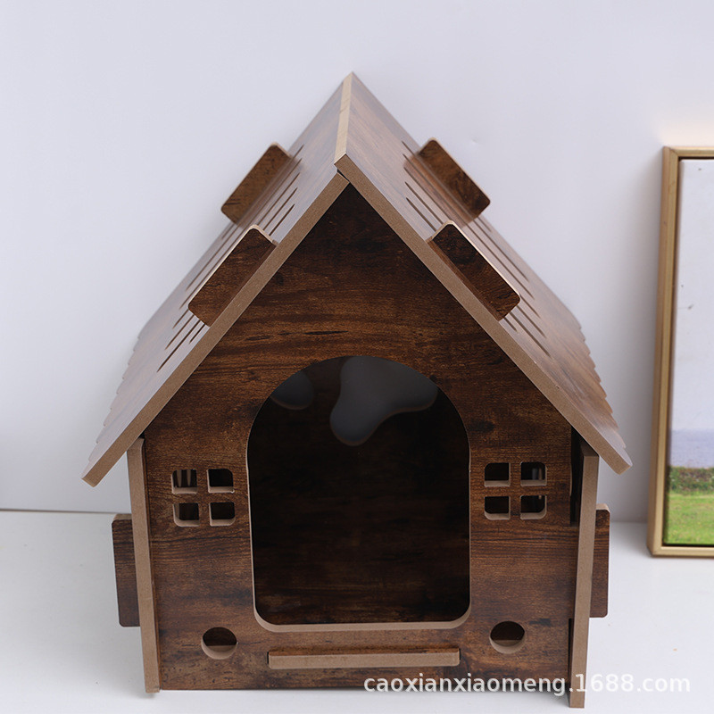 热销家用客厅猫窝可拆卸宠物带窗户小木屋宠物室内室外木屋木质猫