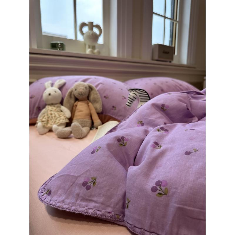 mnx2母婴双层纱紫四件套少女樱桃全文艺1.5m1.8被套床单