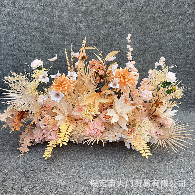 批发婚庆香槟色系花排洋牡丹文心兰路引礼堂布置家居装饰仿真道具