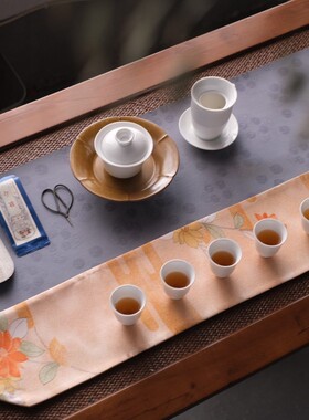 织了|小清新窄长装饰花纹茶桌垫|新中式茶席布|桌旗桌布茶
