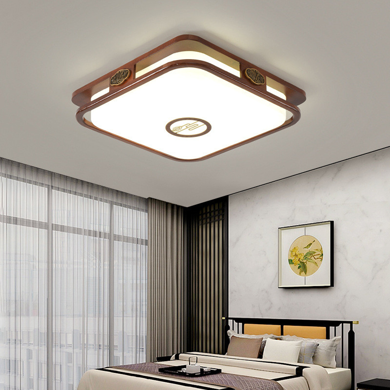 华鸿新中式吸顶灯中国风古典餐厅客厅灯木艺led长方形复古卧室灯