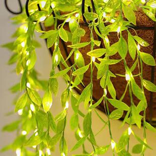 新款厂家挂灯批发装饰藤条灯串柳叶仿真垂柳发光绿植窗帘灯