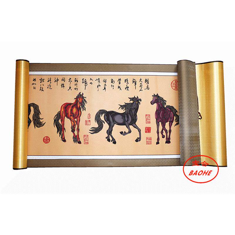 厂家供应 礼品剪纸批发画轴彩色全卷【八骏图】蔚县古韵古风