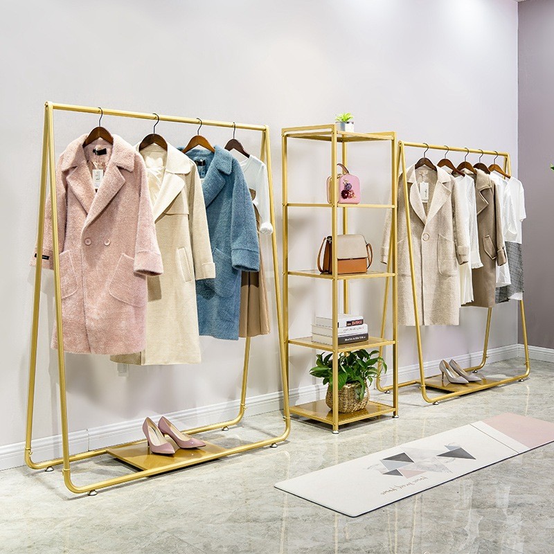 金色服装店展示架落地式组合女装店货架铁艺中岛陈列架挂衣服架子