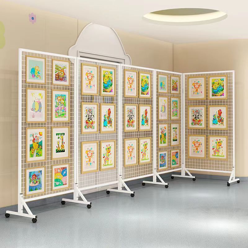 铁艺网格折叠展示架幼儿园书法作品画展网架立式移动置物架户外批