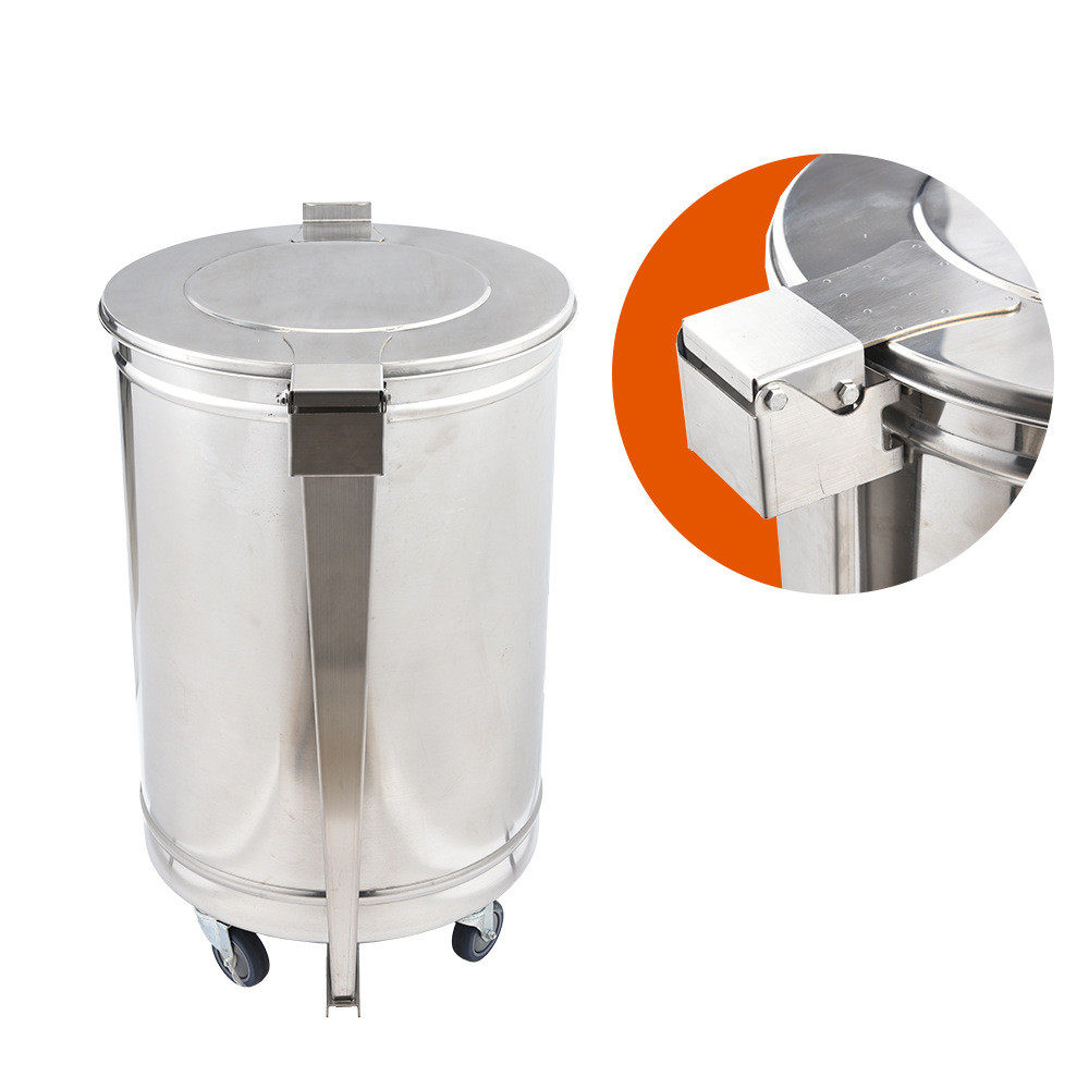 商用50-100l定制酒店户外工业大容量圆形不锈钢脚踏垃圾桶带盖带