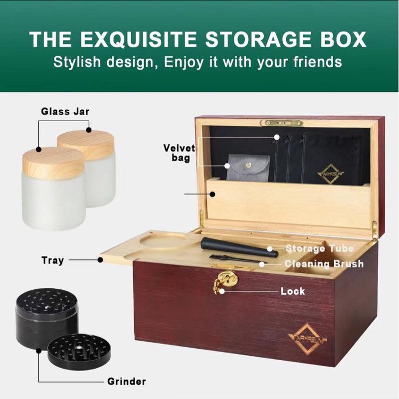 竹木客厅收纳盒可拆卸托盘储物盒可移动卧室吸烟配件盒磨烟器套装