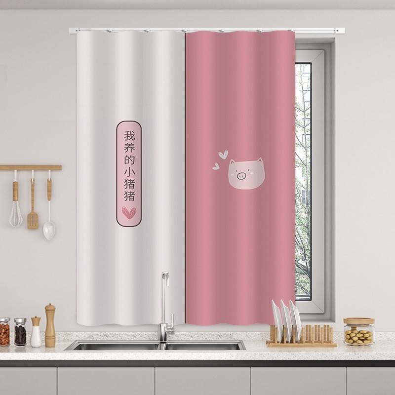 厨房专用防水防油烟遮光窗帘免打孔滑轨浴室卫生间小窗遮挡户帘子