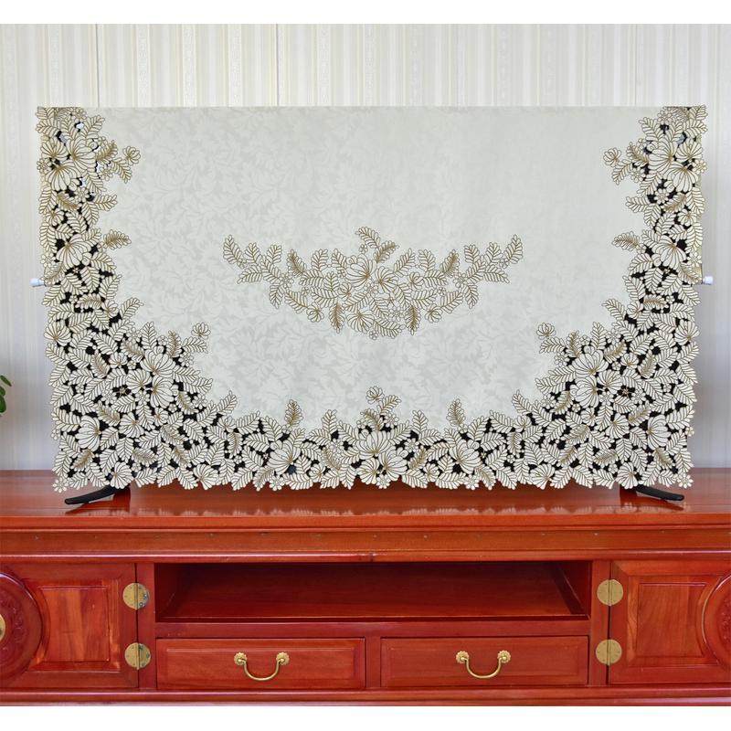 中式电视机防尘罩套盖巾55寸65寸75寸刺绣布艺台式壁挂式平板曲屏