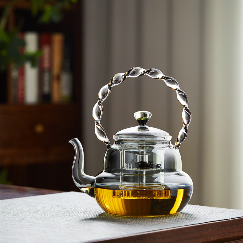 耐高温提梁壶玻璃泡茶壶简约设计煮茶神器高硼硅茶壶百福提梁壶