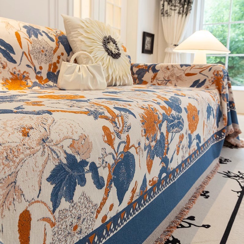 轻奢雪尼尔沙发巾北欧复古四季通用皮沙发全包防猫抓一片式盖毯巾