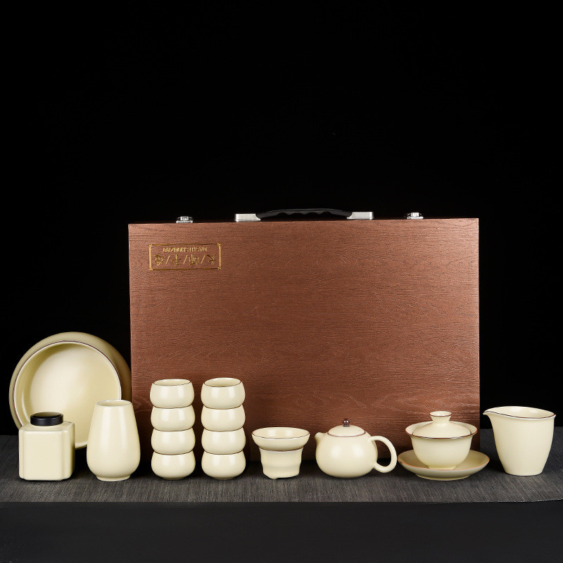 开汝窑整套片功夫茶具套装大套组轻奢高档家用办公茶壶盖碗泡茶器