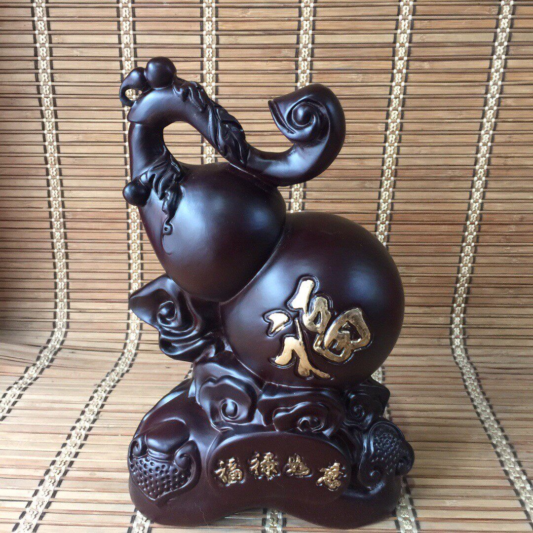 花梨木雕刻福禄根雕葫芦摆件木头如意创意家居客厅电视柜装饰品