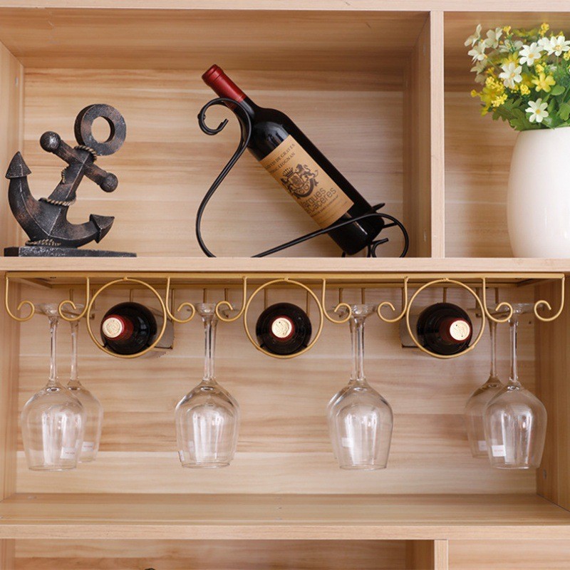 北欧创意葡萄酒杯架倒挂红酒架悬挂家用橱柜吧台杯架高脚杯吊架子