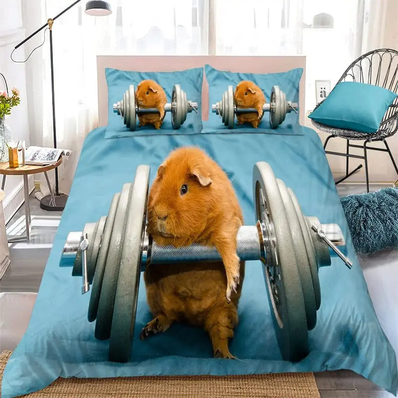 可爱仓鼠羽绒被套宠物豚鼠床上用品套装男孩枕套可爱动物被套女孩