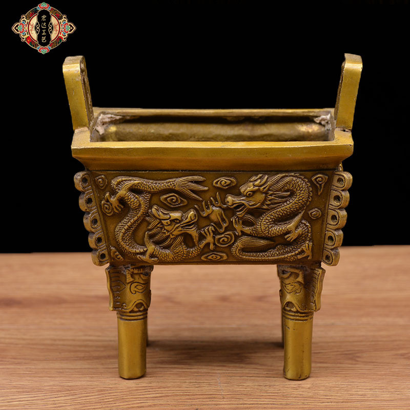 宏达吉祥批发仿古纯铜二龙戏珠铜鼎铜器礼品摆件