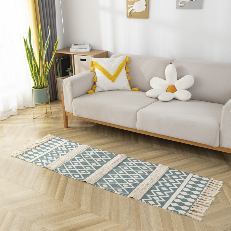 外贸家用地垫簇绒地垫北欧简约卧室客厅床边流苏地毯印花