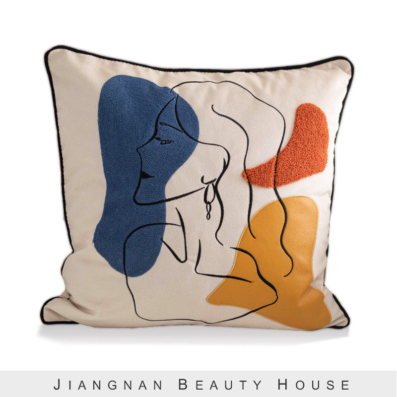 靠垫正方形靠枕抱枕北欧ins风靠枕莫兰迪女人物抱枕套样板房批发