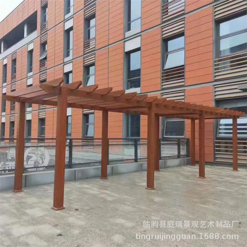 定制纹葡萄架仿木铝合金花架爬藤架庭院花园架子户外长廊景观廊架图片