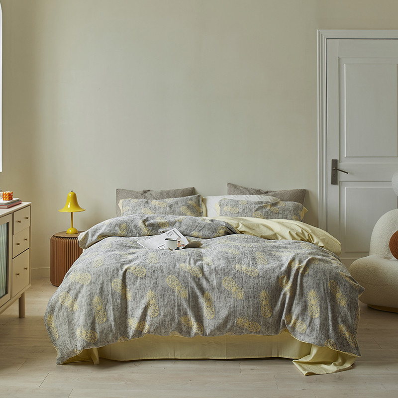 被套全棉水洗棉四件套简约空气层提花色织高端小清新床单床上用品