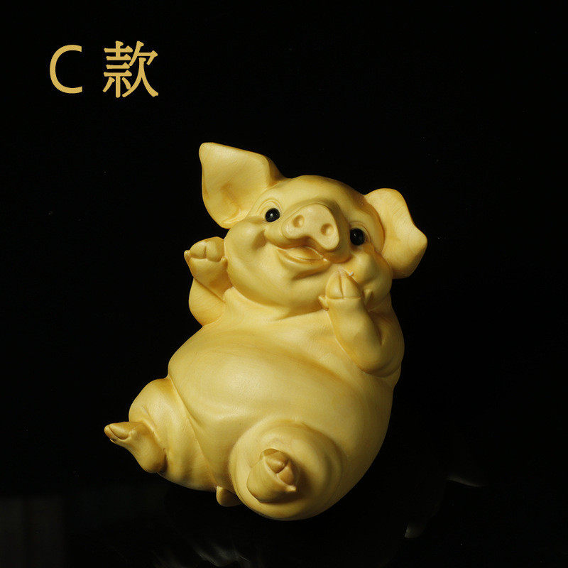 黄杨木雕刻手把件创意家居四喜福猪摆件文玩工艺品汽车饰品客厅猪