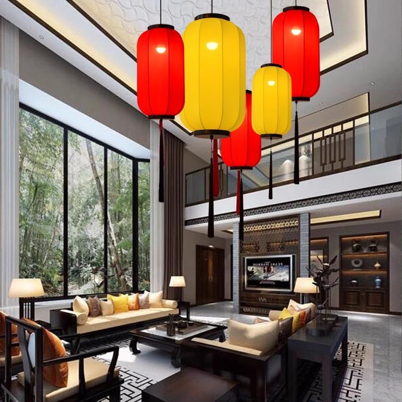 新中式布艺灯笼厂家餐饮火锅店餐厅古风装饰仿古冬瓜灯笼吊灯定制图片