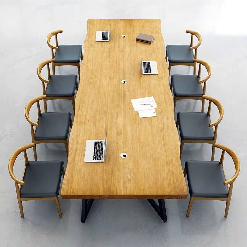 北欧会议桌实木长条桌loft办公桌椅组合现代简约培训洽谈桌工作台