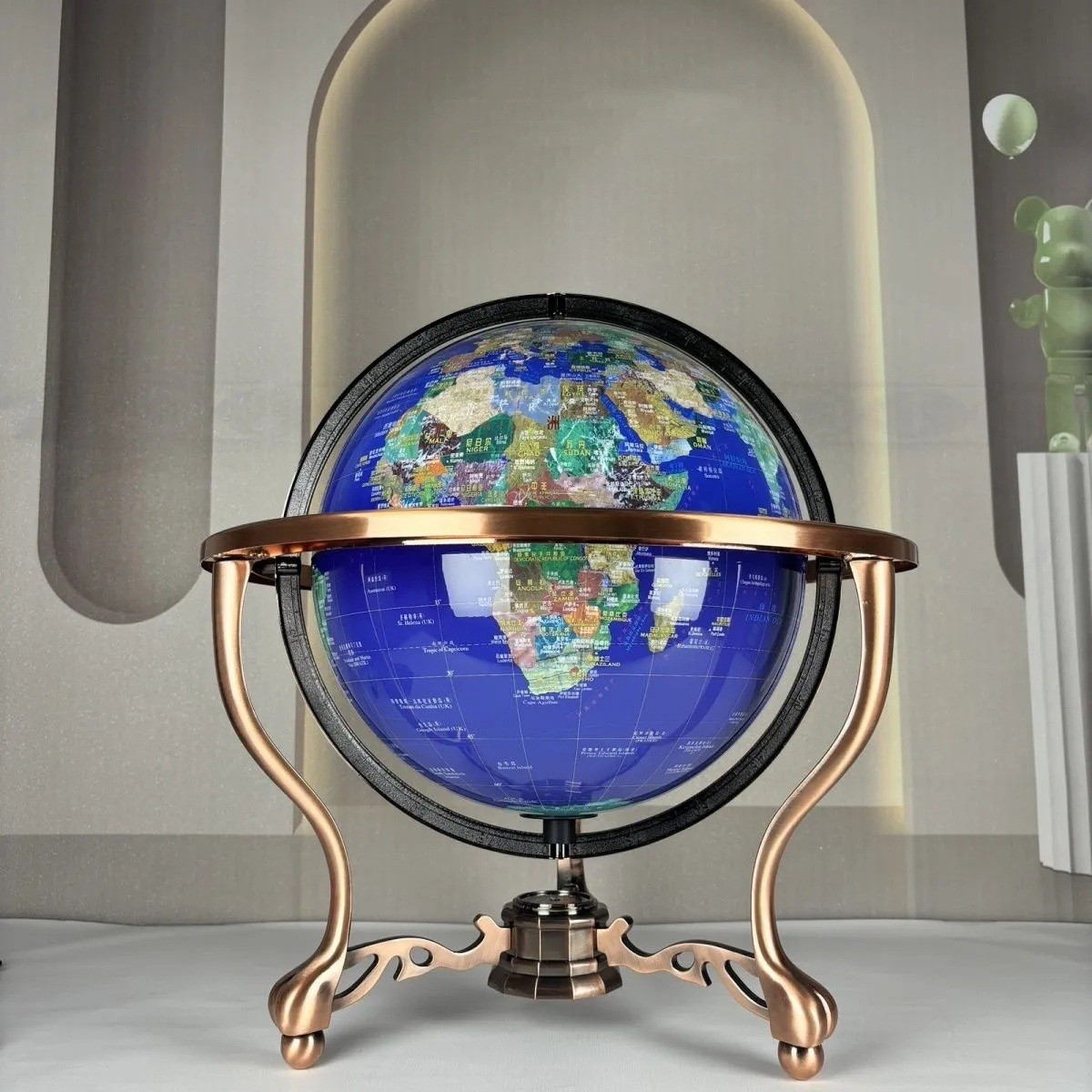 蓝球欧美式仿宝金球地球仪学生用万向旋转32cm办公室礼品创意摆件