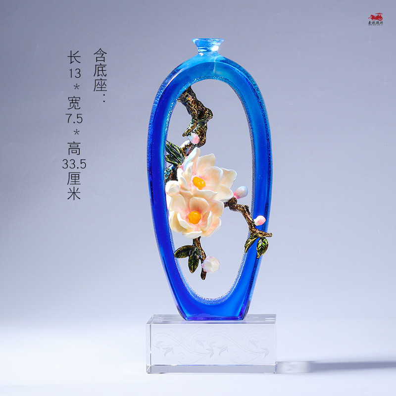 琉璃玉兰花瓶摆件珐琅彩工艺品中国风家居装饰客厅酒柜送老外礼品
