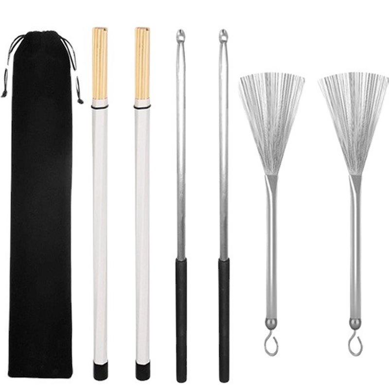 热销7件套鼓刷套装钢刷竹子鼓刷金属包装刷套装配绒布袋鼓