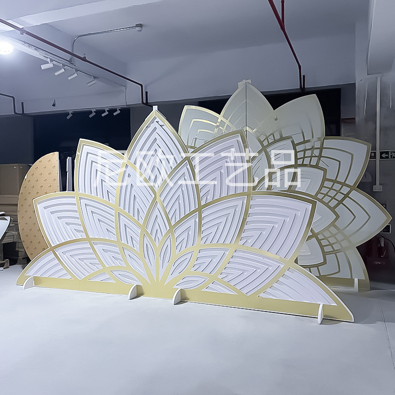 纯荷花花高档婚庆舞台背景板厂家外贸出口pvc背景墙墙板路引摆件