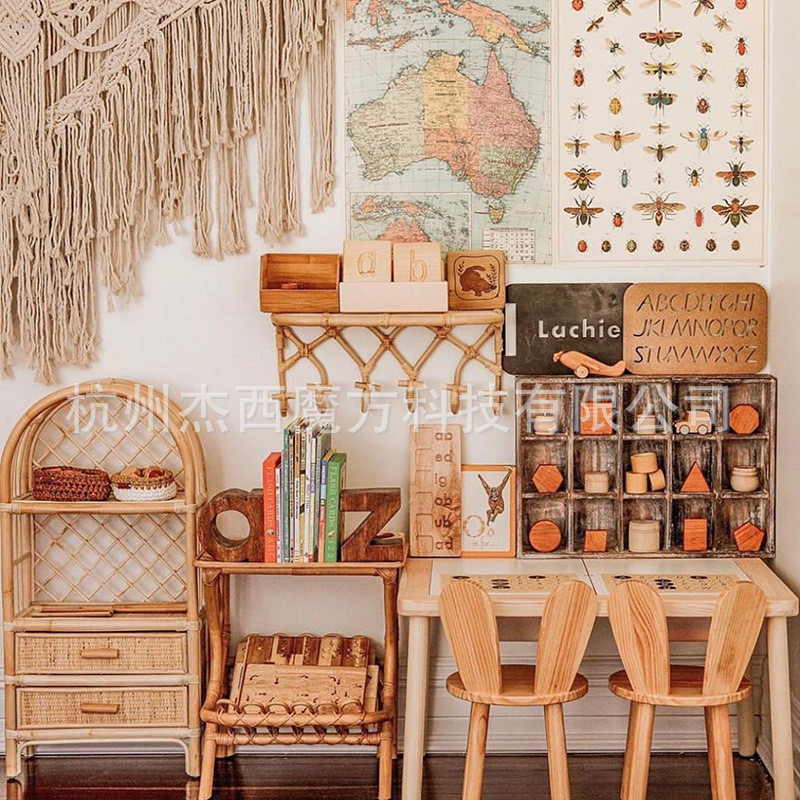 天然藤编ins风墙面置物架四钩六钩衣帽架玄关挂衣架装饰藤制挂钩