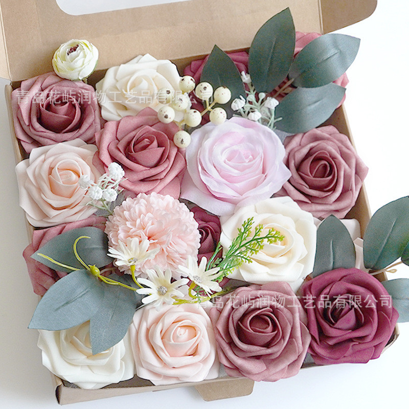 新款花束花花头带杆盒装婚礼情人节新娘手捧花伴手礼diy仿真
