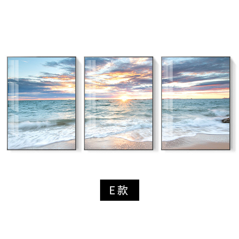 北欧客厅装饰画轻奢海景沙发背景墙简约三联壁画卧室床头晶瓷挂画