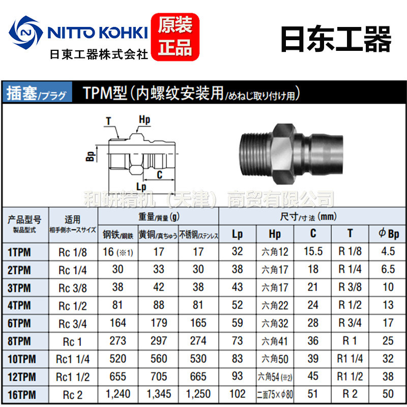 日东工器NITTOKOHKI中压模具快速接头TSP系列10TPM10TSM
