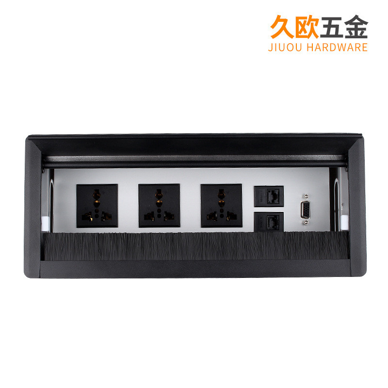 定制线槽铝合金线盒电脑台办公桌长方形毛刷穿线盒会议桌面线孔