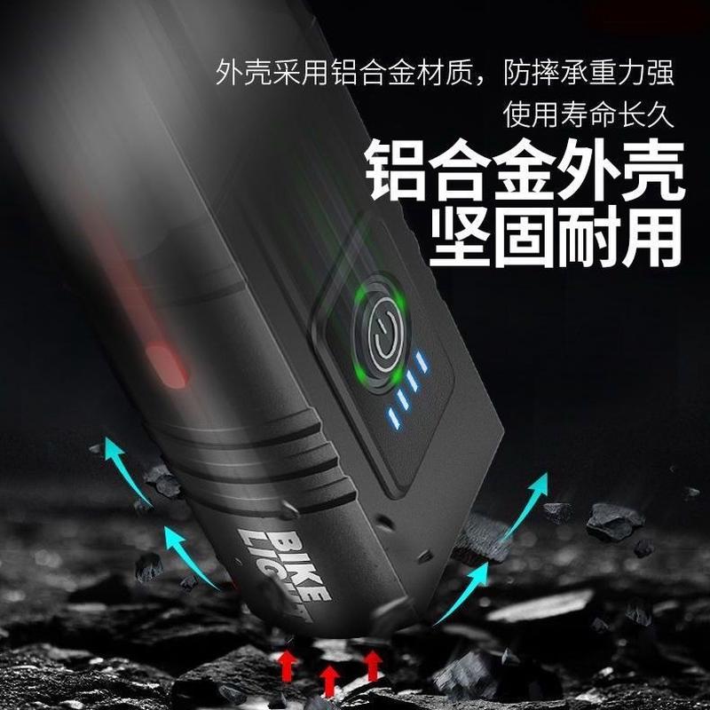 新款双T6自行车灯 usb充电户外骑行灯电显红光警示照明自行车前灯